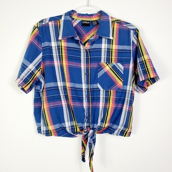 ERIKA TIE FRONT BUTTON DOWN TOP - Picture 1 of 5